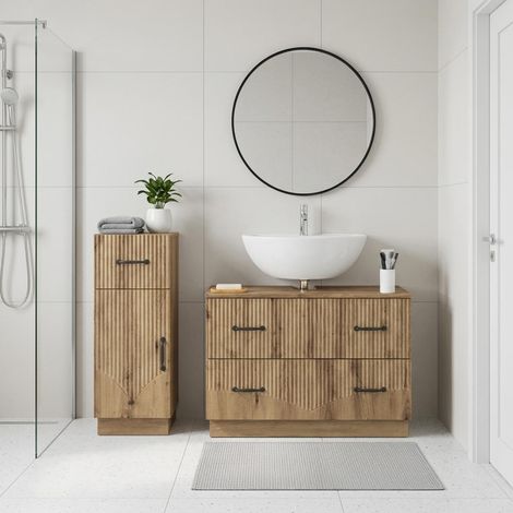 vidaXL 2 Piece Bathroom Cabinet Set HOORN Artisan Oak Engineered Wood (1/5)