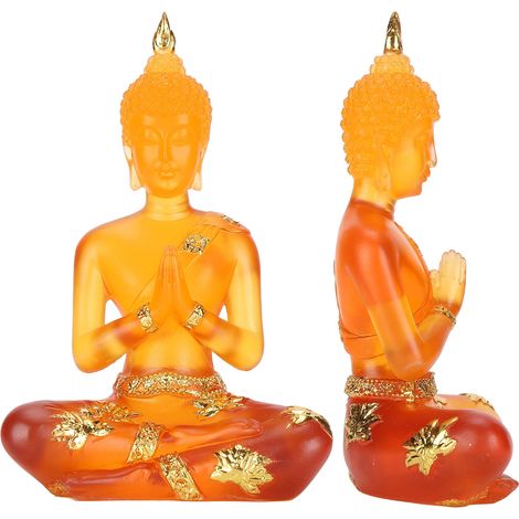 Sitzende Buddha-Statue aus transparentem Kunstharz, Feng-Shui-Dekoration für Zuhause und Büro (1/5)