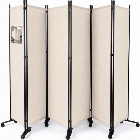 Paravent Séparateur de Pièce 6 Panneaux avec roulettes Cloison de Séparation Autoportant Pliable Brise Vue pour Plus d’Intimité Salon Chambre Bureau 340 x 30 x 171 cm Beige (1/5)