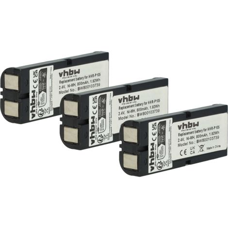 vhbw 3x Akku kompatibel mit Panasonic KX-TG2621W, KXTG2622, KX-TG2622, KXTG2622W, KX-TG2622W schnurlos Festnetz Telefon (800 mAh, 2,4 V, NiMH) (1/5)
