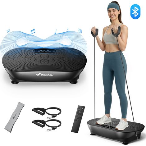 Plateforme Vibrante, 99 Niveaux, Bluetooth, Télécommande, Écran LED, Faible Bruit, Corps Entier, Modes Manuel/Automatique, Noir, 158KG MAX,  MERACH