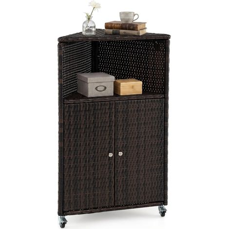 COSTWAY Armadietto Da Esterno Mobile Armadio Da Esterno Mobili Da Giardino Da Esterno Carrello Bar Angolare Con Ruote Con Freno Credenza Contenitore Rattan Pe (1/5)