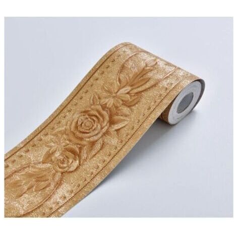 Frise murale autocollante à motif floral pour décorer la maison - idéal pour une cuisine ou une salle de bains - 10,6 cm x 5 m, or (1/5)