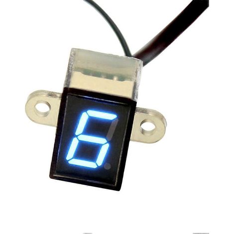 Indicateur de vitesse numérique LED 12 V pour moto (0-6 rapports), étanche, avec capteur de levier et résistance à la température - Lumière bleue (noir)-Black (1/2)