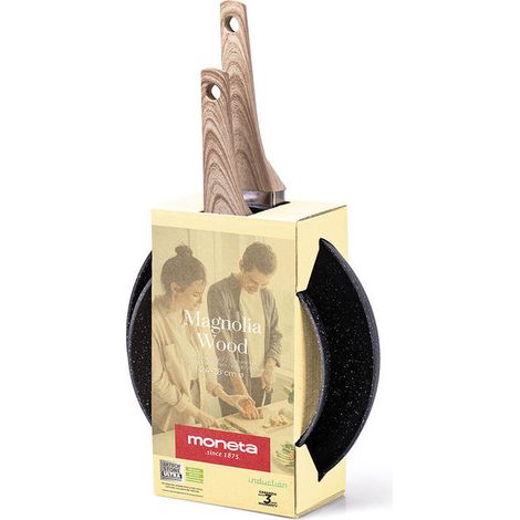 Moneta A01A283993 Magnolia Wood Set 3 Padelle Antiaderenti Induzione 20 24 28 cm Alluminio senza PFOA