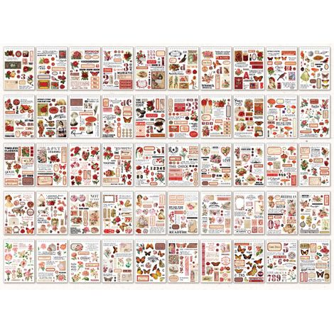 50 stickers adhésifs rétro en washi, collection Lifebook, teintes éclatantes, esprit vintage, pour carnets, albums photos, protège-cahiers, papiers cadeaux, design « Vent de la Vallée ». (1/5)