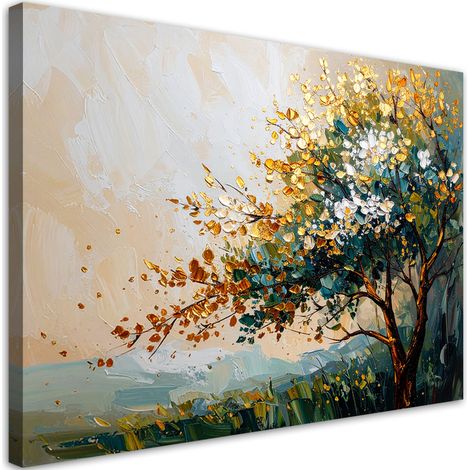 Tableau déco Feuilles d'arbres Paysage beige 100x70 (1/4)