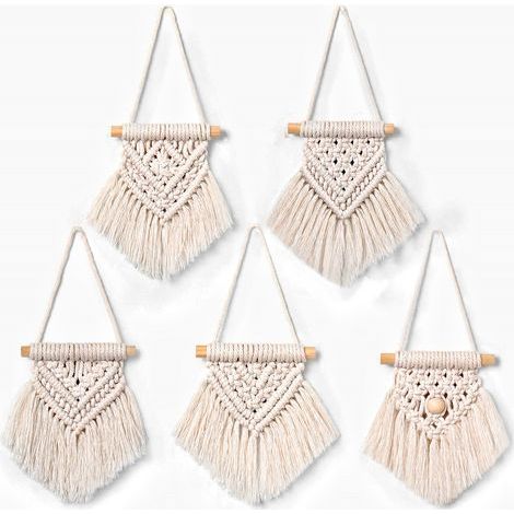 5 Pièces Macrame Mural Mini Décoration Macramé Mural à Suspendre Tenture Murale Tissée Macramé Tapisserie Deco Murale Tissée avec Macrame (1/4)