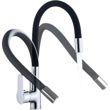 Mitigeur Évier avec Bec Flexible, Robinet de Cuisine, Cuisine Mitigeur Flexible Rotative à 360°, Noir (1/5)