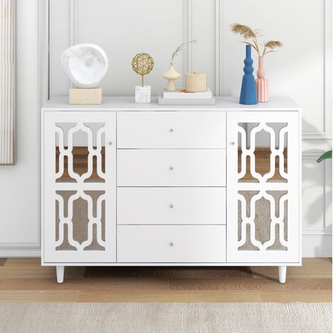 credenza mobile contenitore 147,5 cm specchio bianco OKMYHOME (1/5)