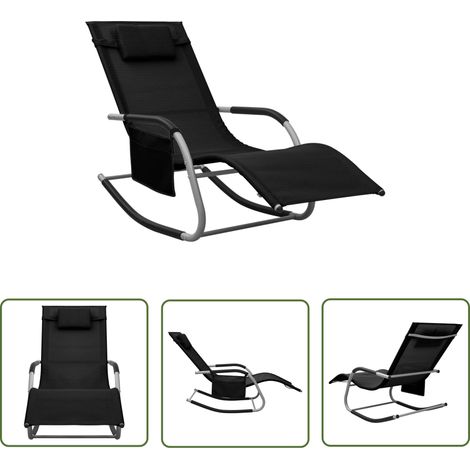 Chaise longue Bain de soleil Transat de relaxation Textilène Noir et gris BSRHS179331 (1/5)