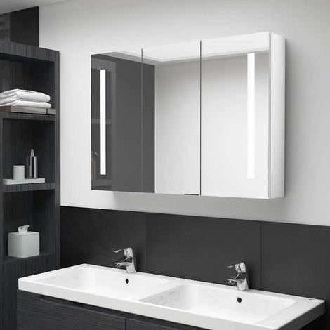 326531 vidaXL LED Bathroom Mirror Cabinet 89x14x62 cm Shining White (1/5)