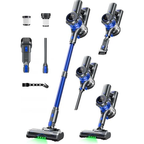 Aspirateur Balai sans Fil, avec Écran LED, Brosse Anti-Enchevêtrement  1,6 L Capacité, Autoportant, Ultra-Silencieux, 45kPa/60min, Filtration multiple, LED Vert, Poils d'animaux/Sols Durs (1/5)