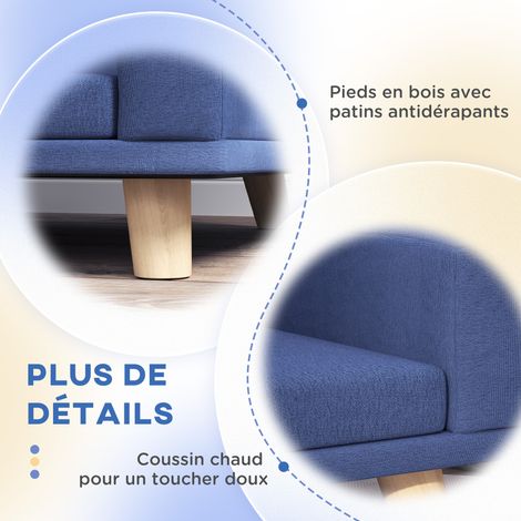 Canapé pour chien grand lit surélevé pour chien coussin lavable cadre en bois tissu polyester 98 x 67 x 25 cm bleu (1/5)