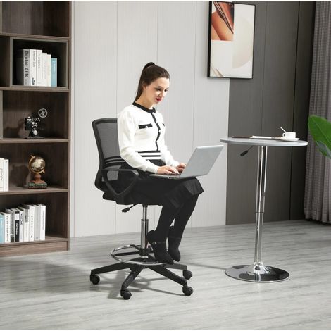 Silla oficina ergonómica con reposapiés negra OKMYHOME (1/4)