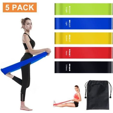 Bande Elastique Fitness (5 pcs), Bande d'exercice pour Fitness Pilates Yoga et physiothérapie (1/4)