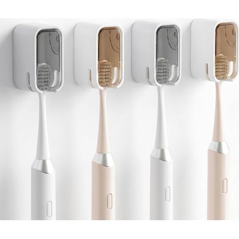4 Pièces Supports de Brosse à Dents Muraux,Auto Adhésif Solide Anti Poussière et Étanche,Facile à Retirer,3.7 x 3.2 x 5.4 cm,pour Une Utilisation à Domicile et en Voyage (1/5)