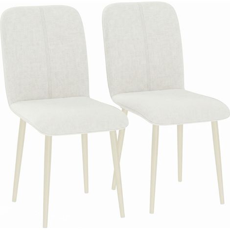 Lot de 2 chaises de salle à manger couleur crème effet lin rembourrées, pieds légers, chaise confortable pour aménager votre cuisine et votre salle à manger (1/5)