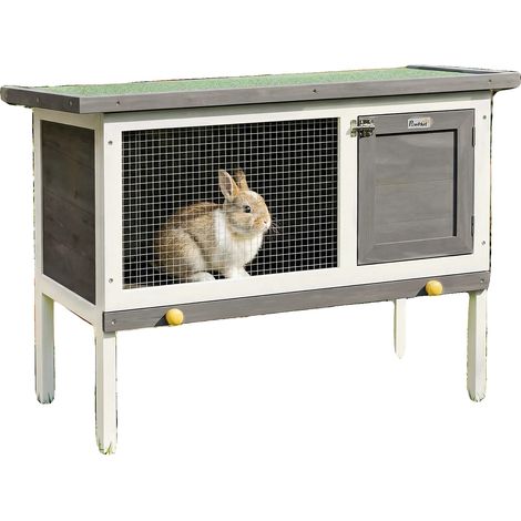 Jaula para conejos, de madera, 34 x 19 x 27 pulgadas, apta para animales pequeños, puerta con cerradura, fácil de montar. (1/5)
