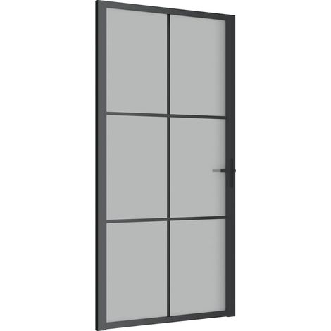 Porte intérieure 102,5x201,5 cm Noir Verre mat et aluminium