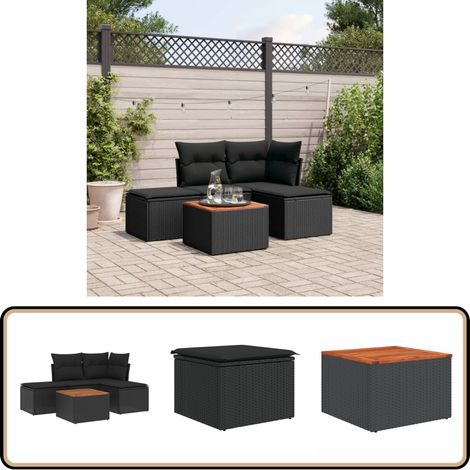 Salon de jardin 5 pcs avec coussins noir résine tressée - Ensemble Salon De Jardin - Mobilier De Jardin - Canapé Extérieur - Set De Jardin - Chaise Lounge