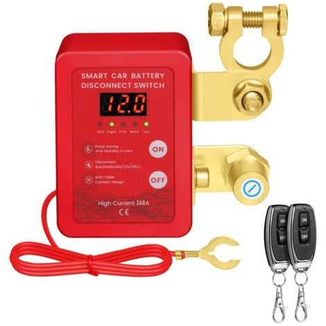 Interrupteur d'arrêt d'urgence pour voiture,12 V, 240 A, déconnexion de batterie à distance avec affichage LED de la tension, coupe-circuit automatique antivol pour voiture, camion, camping-car, VTT (1/5)