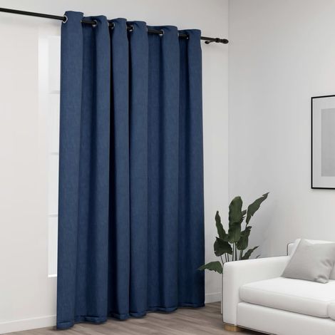Cortina opaca con ojales look de lino azul 290x245 cm vidaXL