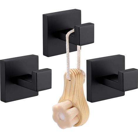 Accesorios de baño Gancho para abrigos Gancho para batas de toalla negro mate Percha resistente para baño Cocina Hogar Hotel Gancho de pared Montado en la pared 3 piezas