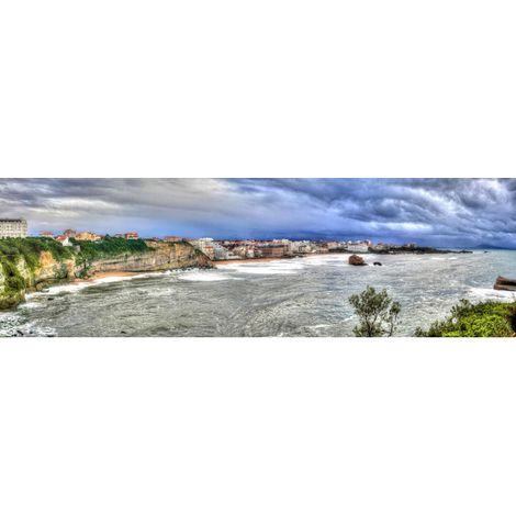Tableau sur toile Biarritz mer grise 30x97 cm - Impression sur Toile Murale Décorative - Image imprimée en HD sur Toile - Toile sur Châssis en Bois FSC - Fabriqué en France (1/4)