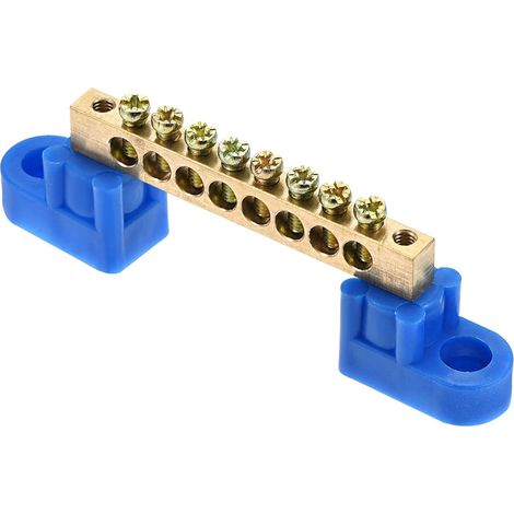 Bornier Bloc 8 Positions Terre Fil Connecteur M4 Laiton Bleu  pour Boîte électrique Boîte de commande (1/5)