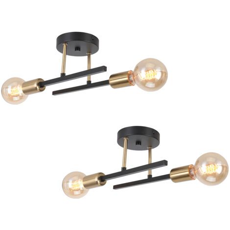 royaluxe- (2X) 2 Lumières Applique Murale Rétro Noire Plafonnier Moderne Applique Murale D'Intérieur Vintage E27 Pour Couloir Chambre Salon (1/5)