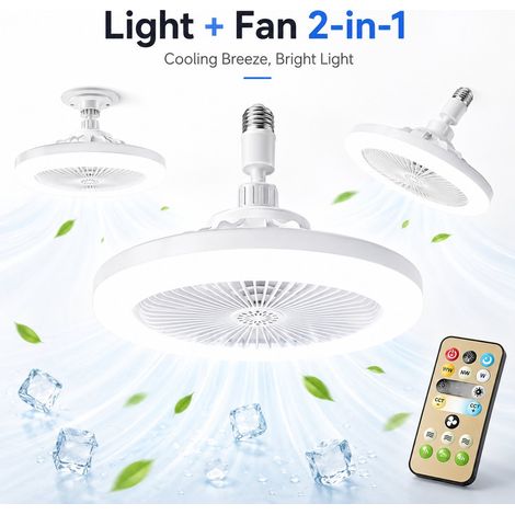 Deckenleuchte mit Ventilator – E27-Fassung – LED-Ventilator mit Leuchte – Drei Helligkeitsstufen – Stufenlos dimmbar – Mit Fernbedienung – Grau (1/5)