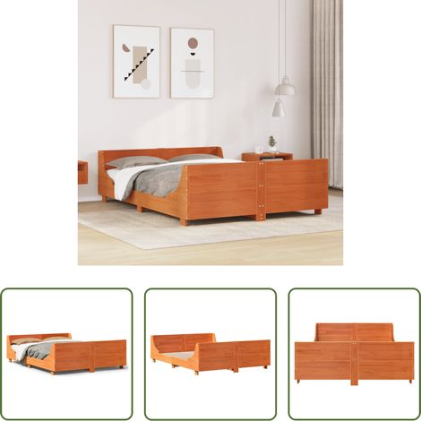 Matelas - Cadre de lit sans matelas cire marron 135x190cm bois pin massif (1/5)