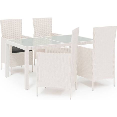Juego comedor de jardín 5 pzas y cojines ratán sintético blanco vidaXL (1/5)
