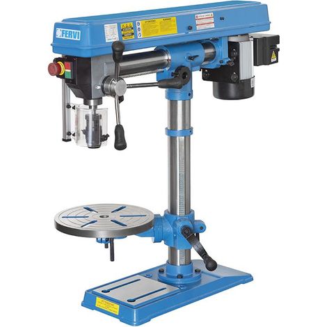 Fervi – Perceuse colonne de banc radiale 375W – Vitesse 300-2550 tr/min – Course 65 mm – Table inclinable 290 mm – Moteur 230V