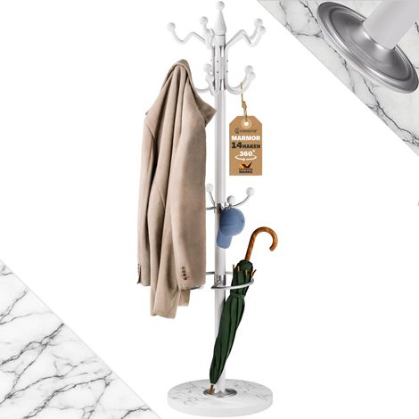 CASARIA® Curved Coat Rack with White Marble Base 14 Rotatable Hooks 37x37x175cm White (1/5)