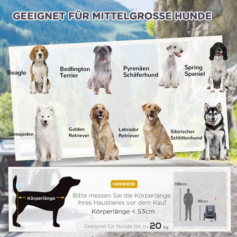Remorque pliable pour chien et animaux, noir et gris, acier et polyester, attelage universel, dimensions 130x73x90 cm (1/4)