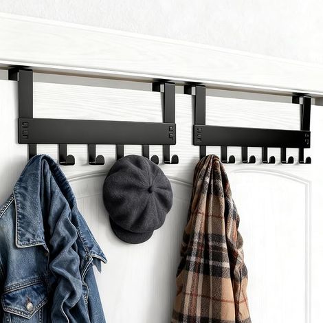 2 x Crochets pour portes, Crochets avec 12 crochets, Crochets pour manteau avec des tampons de protection et des plaques de fixation, Convient pour une utilisation dans les salles de bains, Salons et (1/5)