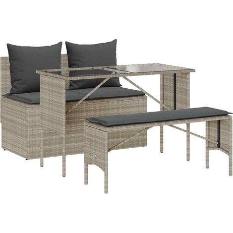 Ensemble à manger de jardin 3 pcs,Salon de jardin coussins gris clair poly rotin CFW82730 (1/5)