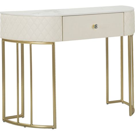 Dmora - Consolle Tapajos, Tavolo multiuso, Mobiletto d'appoggio, Scrivania da corridoio, 100x40 h75 cm, Bianco e Oro (1/5)