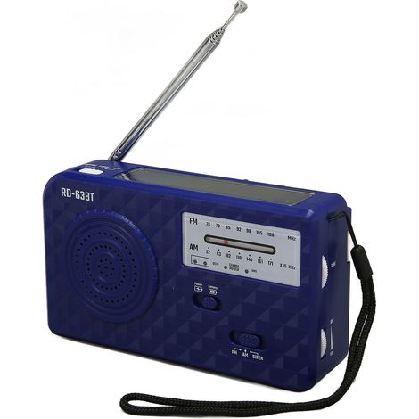 Radio solaire à manivelle rechargeable portable FM/AM avec lampe torche LED pour l'extérieur (bleu) (1/5)
