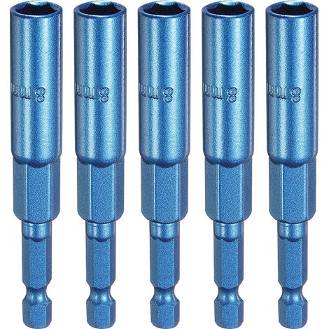 5pcs Douille À Six Pans 8mm À Tige Hexagonale En Acier CR-V Bleu (1/5)