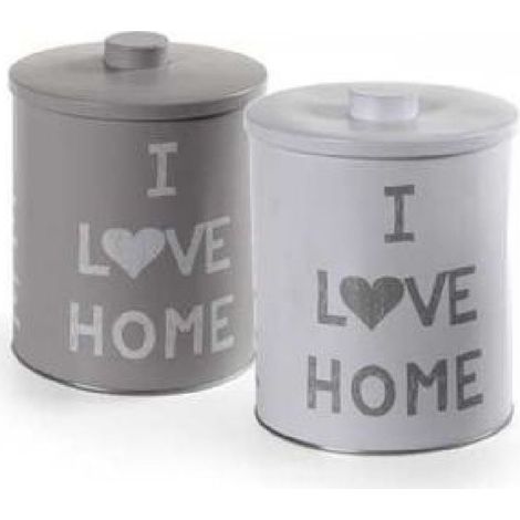 TRADE SHOP - Barattolo Contenitore In Latta Cucina Tonda Assortiti I Love Home 14x18cm 710506 - (1/4)