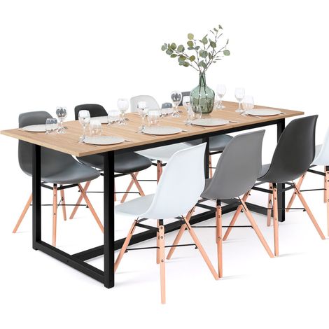 Idmarket – Table à manger extensible rectangle 160-200 cm – 6-10 personnes – Design industriel – Pieds métal et plateau bois – Idéal pour repas conviviaux