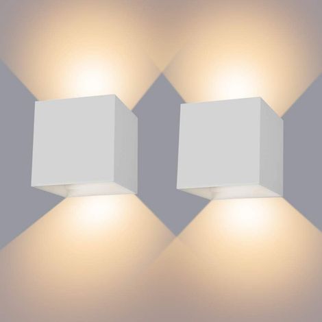 2 Stück Wandlampe LED Dimmbar, 7W Aluminum Modern Wandleuchte Innen Licht up Down Wandlicht für Wohnzimmer, Flur, Balkon, Treppen - Warmweiß (Weiß) (1/4)
