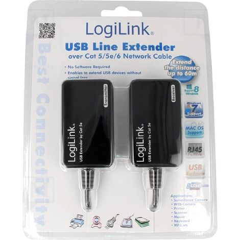 Prolongateur de ligne USB via un cable reseau Cat 5-5e-6 - Noir