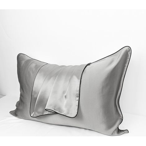 MINKUROW Funda de Almohada - 100% Seda de Morera Natural - para Cabello y Piel - 19 mm Seda por una cara - 2 unidades, Seda, Estándar 48x74cm Gris Oscuro (1/5)