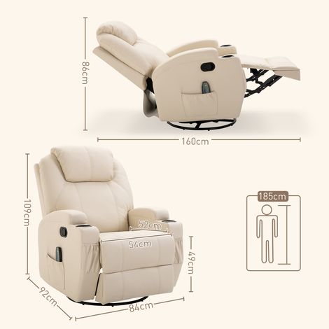 Fauteuil relax avec fonction inclinable, fauteuil massant électrique, 5 programmes de massage, similicuir, blanc crème, 84x92x109cm (1/4)