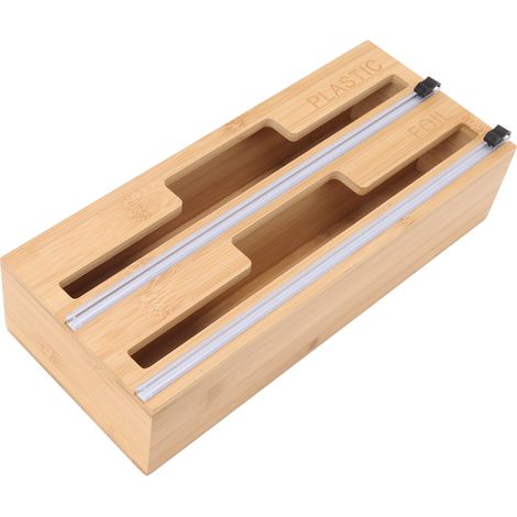 Dispenser 2 en 1 Bambou pour Film Alimentaire et Papier Cuisson avec Coupeur Intégré