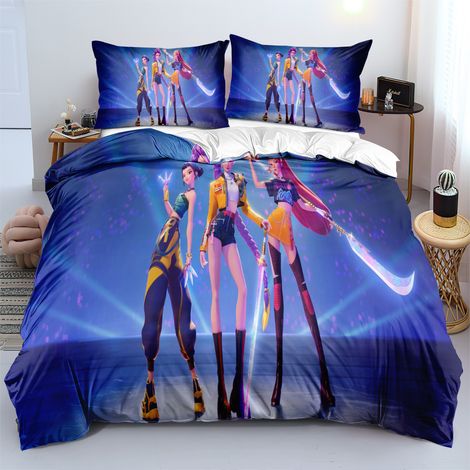 Parure de lit imprimée Huntrix 1 housse de couette + 2 taies d'oreiller (thème anime) 245 x 210 cm Parure trois pièces RH-FM-RH (1/5)